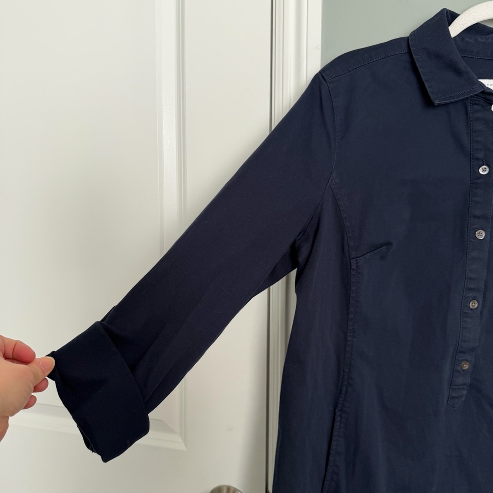 J. Jill Chino 100% Cotton Navy Blue Collared Long Sleeve Popover Shirt Dress - Picture 3 of 15